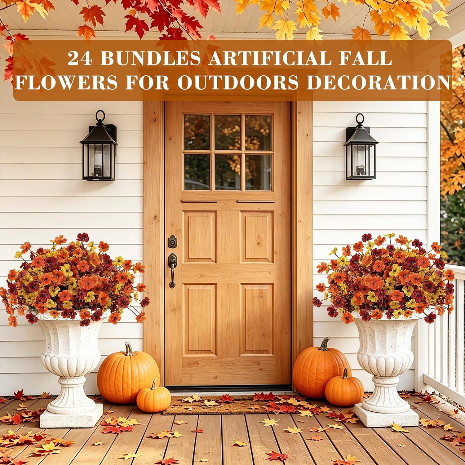 24 Bundles Fall Artificial Flowers for Outdoors Fall Decor UV Resistant