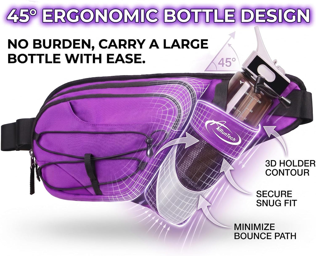 AiRunTech Fanny Pack with Water Bottle Holder, Hiking Waist Bag for Walking Accessories Essentials, Hiking Hydration Gear Gift Women Men