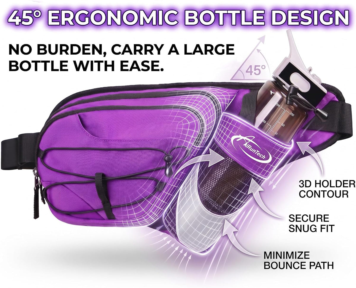 AiRunTech Fanny Pack with Water Bottle Holder, Hiking Waist Bag for Walking Accessories Essentials, Hiking Hydration Gear Gift Women Men