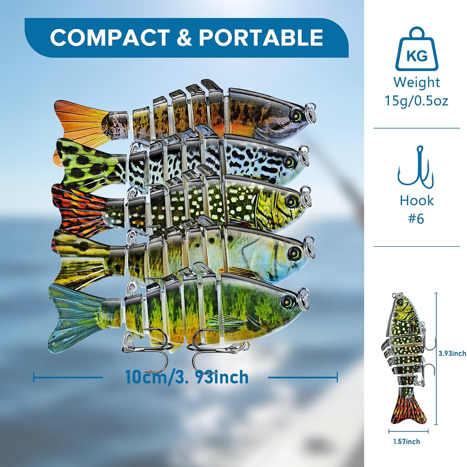 Keenjorika 5-Pack Fishing Lures Multi Jointed Fish Fishing Kits, Slow-Sinking Lifelike Segmented Swimbait Crankbaits, Realistic Swimming Action for Bass, Trout, Pike & Walleye – Freshwater & Saltwater