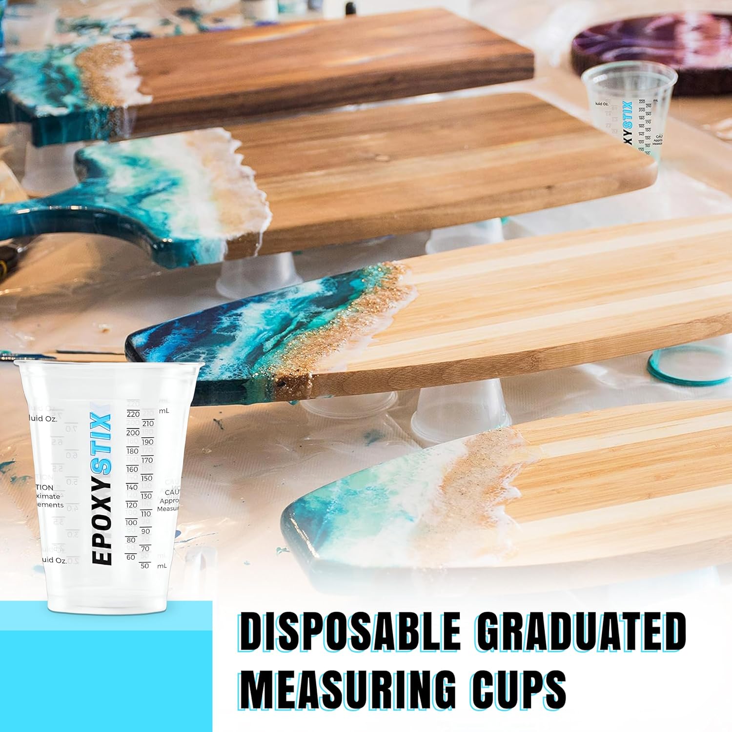 [Pack of 100] 10oz Disposable Graduated Measuring Cups for Mixing - Measurements in mL and Oz - Multipurpose Reusable Cups for Paint, Epoxy Resin, Stain, Liquid Mixing Cups