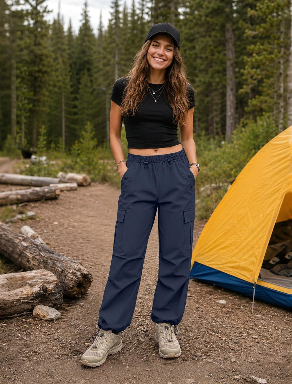 COPYLEAF Cargo Pants Women Parachute Baggy Hiking Pants with Pockets Travel