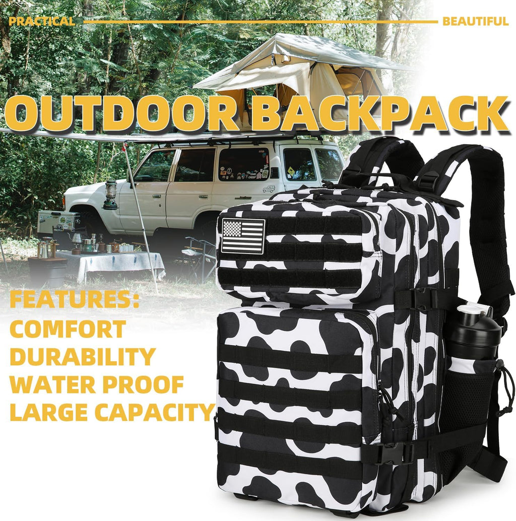 Lovelinks21 25L Tactical Backpack Military Tactical Backpack for Men and Women Small Assault Pack Outdoor Travel Hiking Camping Rucksack with Molle Webbing (Cow Print)