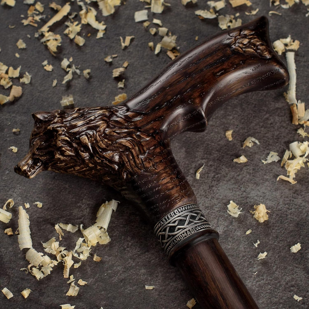 Asterom Walking Cane - Handmade Wolf Cane - Cool Walking Canes for Men and Women - Wooden, Carved, Unique - Walking Sticks for Men & Seniors