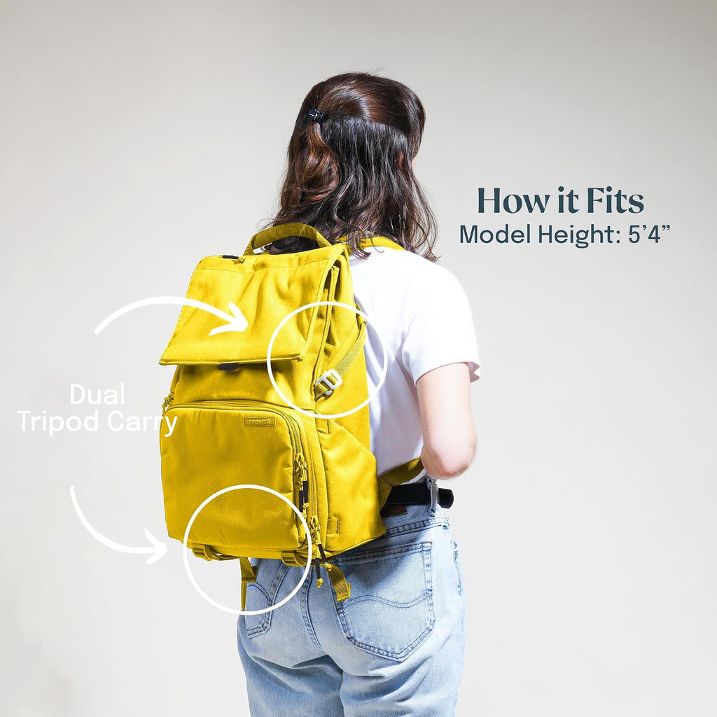 BREVITE - The Runner - Compact Camera Backpacks for Photographers - A Minimalist & Travel-friendly Photography Backpack Compatible With Both Laptop & DSLR Accessories 18L (Lemon Yellow)