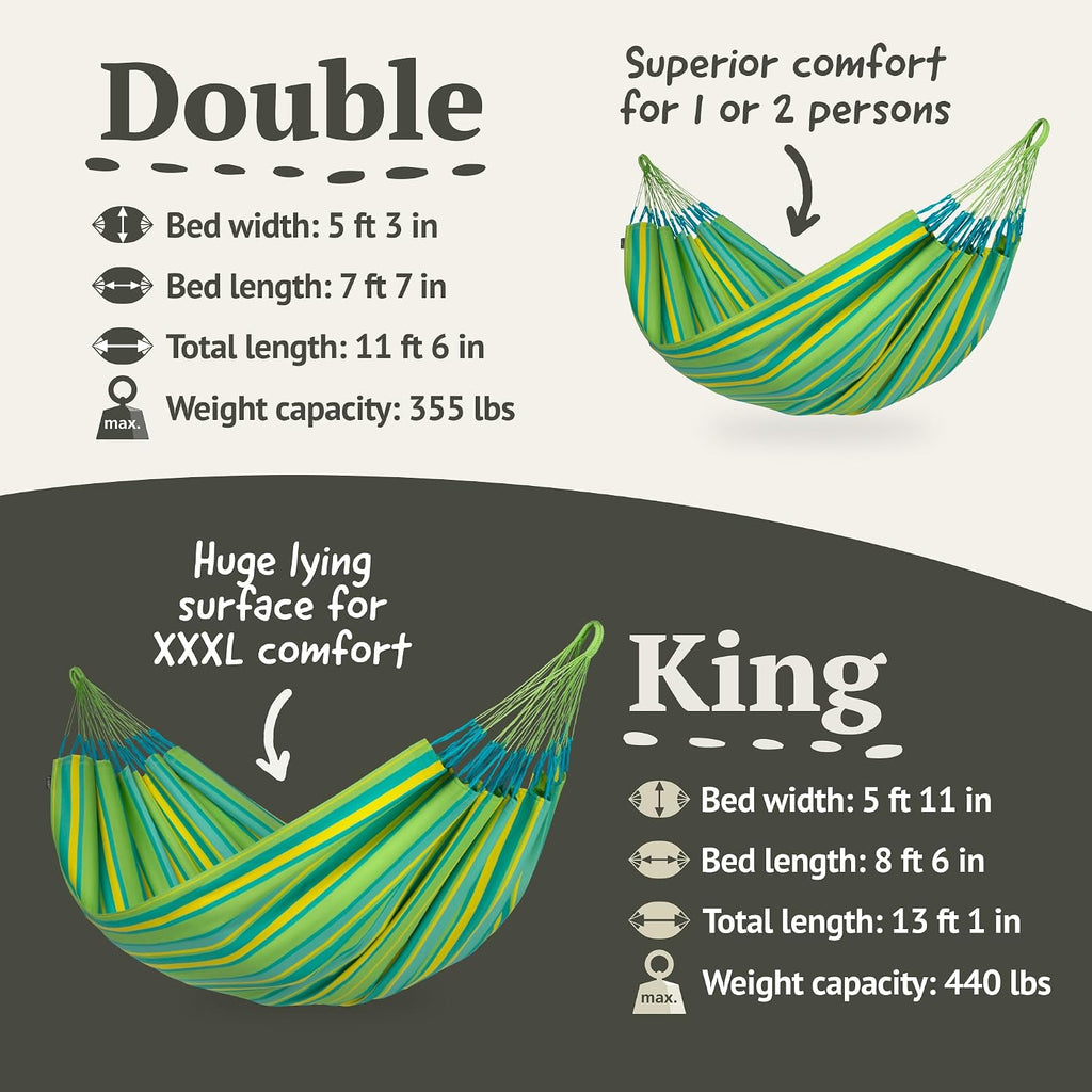 LA SIESTA Brisa Double Outdoor Hammock — Colombian-Made Polypropylene, UV & Weather Resistant, for Backyard & Patio - Lime