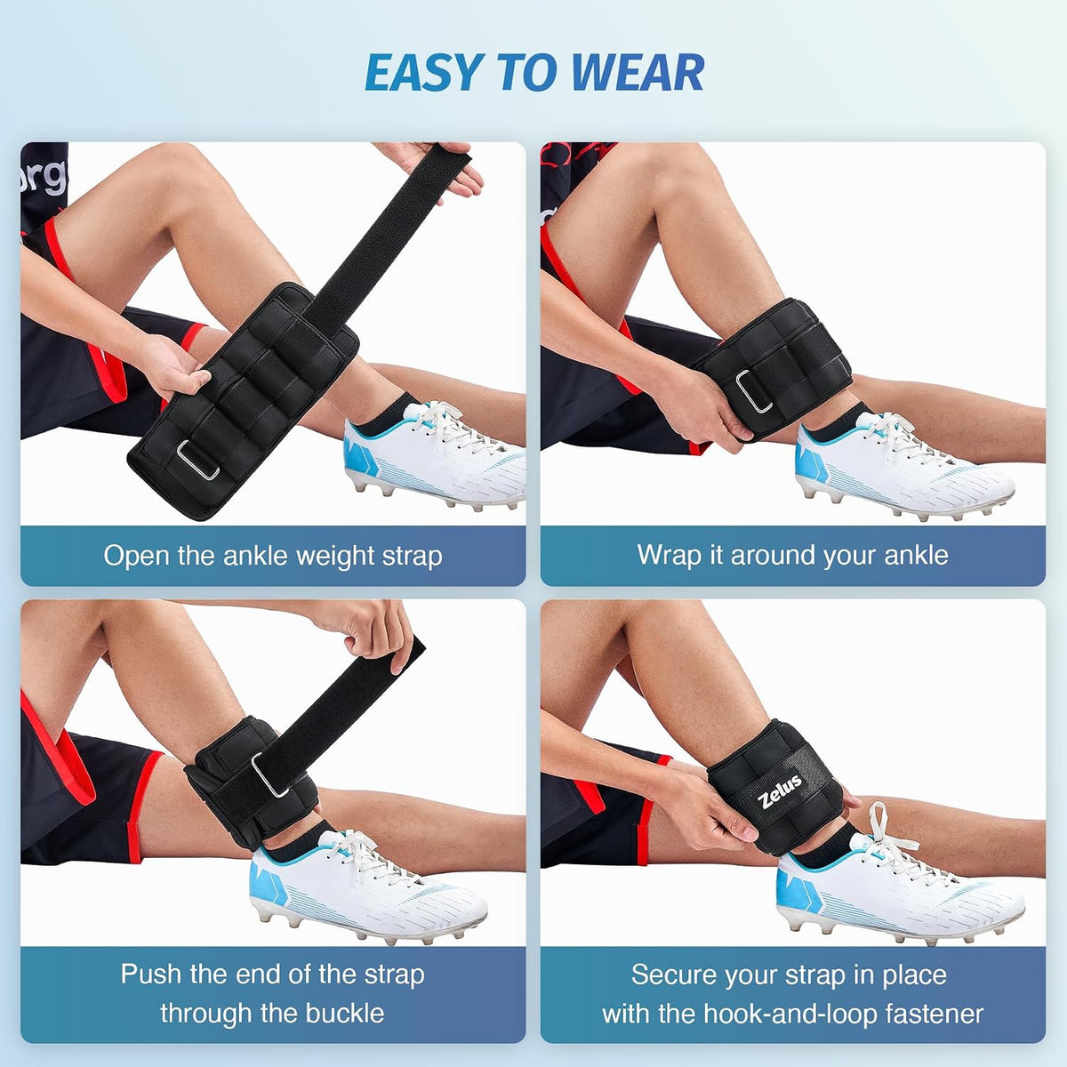 ZELUS 1 Pair Adjustable Ankle Weights, 2 4 6 8 10 lb Modularized Leg Weight Straps for Women Men, Weighted Ankle Weight Set with Removable Sandbags, 1-5 lb per Ankle Strap for Gym Yoga Jogging Walking