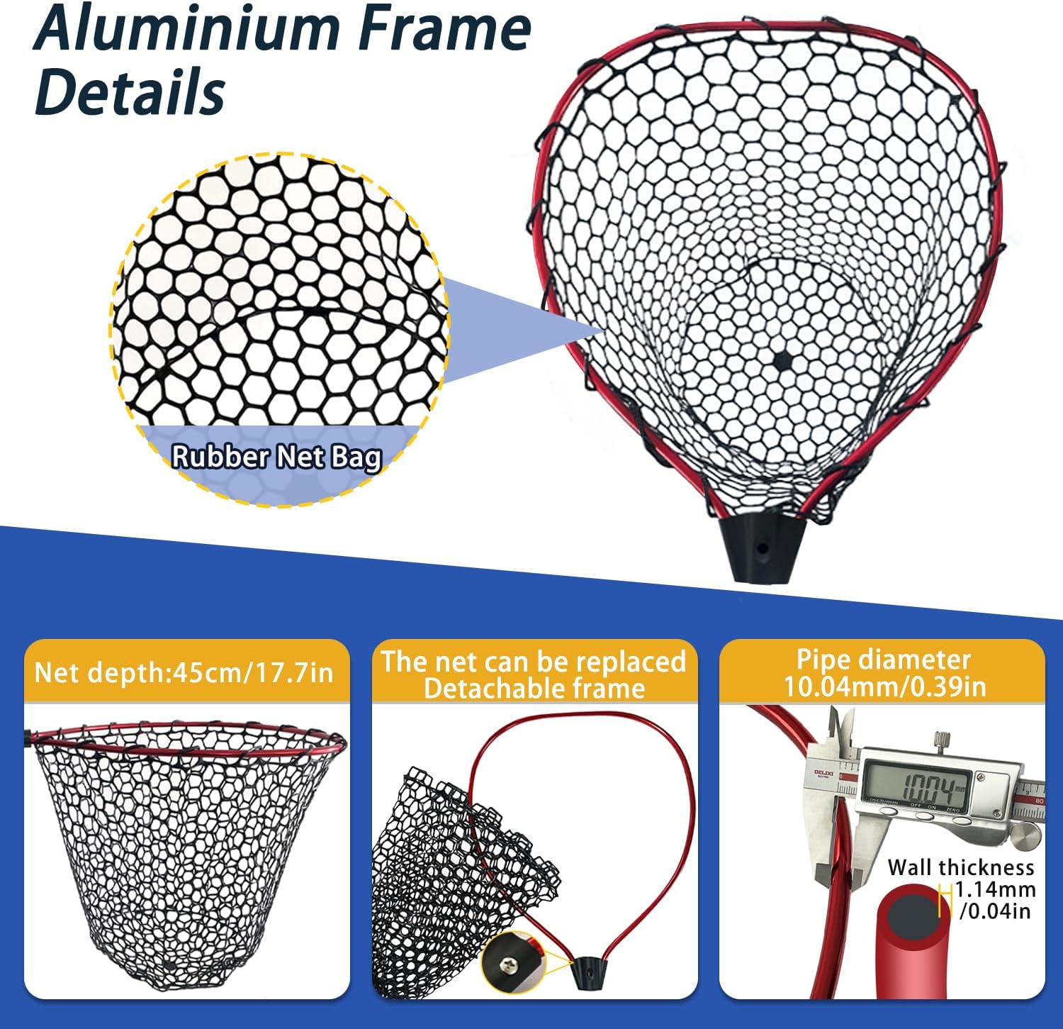 Telescoping Metal Lock Fishing Net with Handle Red Green 64" 52" Rubber Fish Net - Adjustable Length Lightweight Foldable Large Big Collapsible Extendable Fishing Net