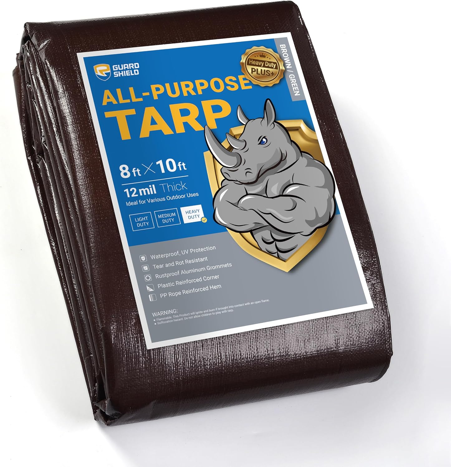 GUARD SHIELD Tarps Heavy Duty Waterproof Brown/Green Plus+ 8x10 FT 12 mil