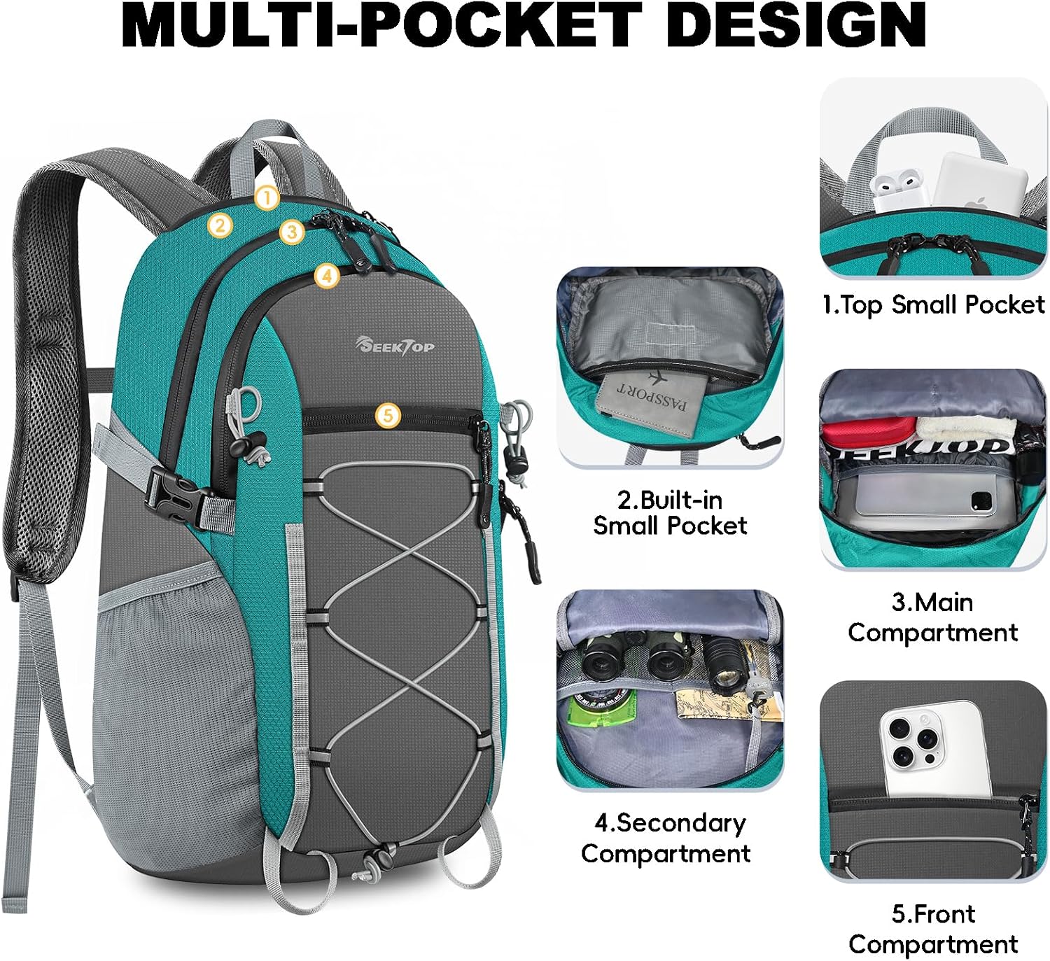 Seektop Packable Waterproof Hiking Backpack, 20L Lightweight Daypack