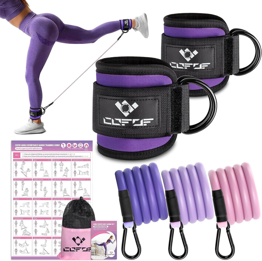 Ankle Resistance Bands with Cuffs, Leg Exercise Equipment with Poster