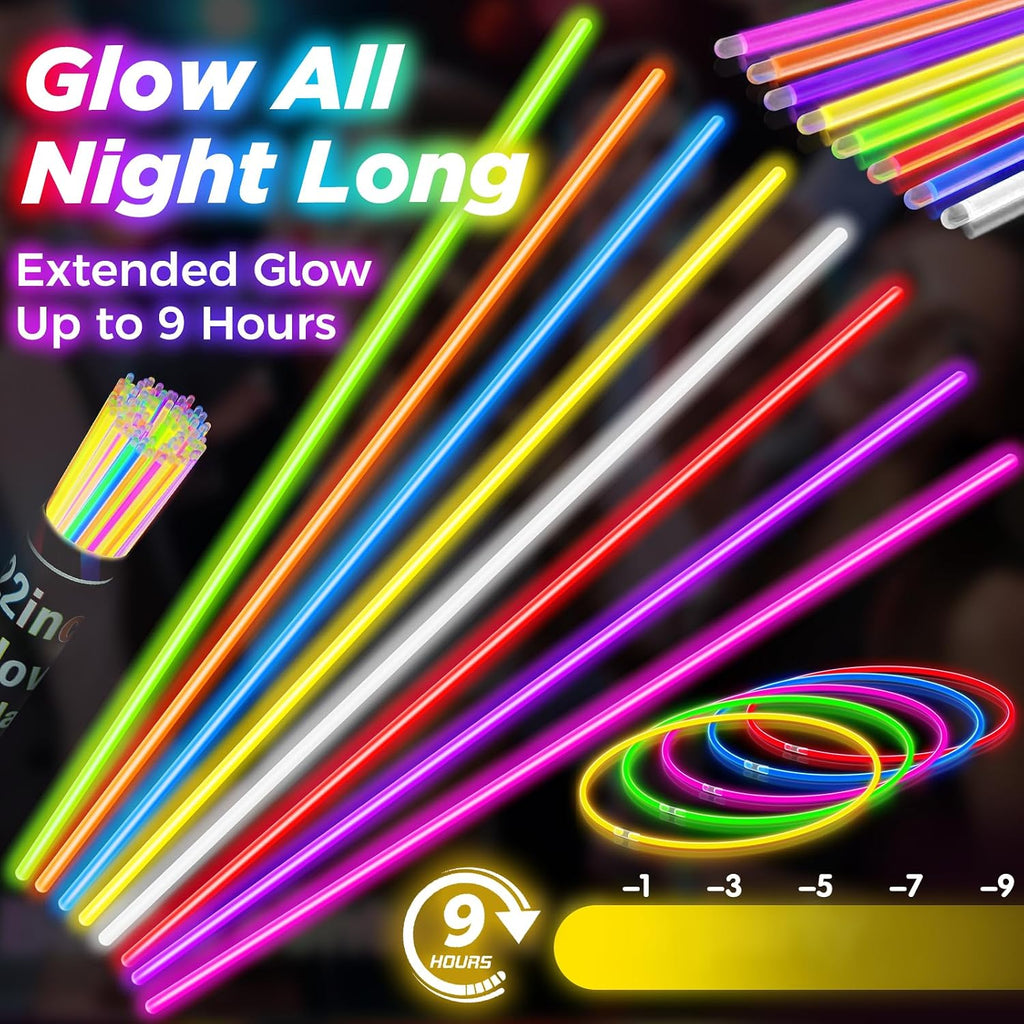 100Pcs Glow Sticks Bulk - 22 inch Glow In the Dark Sticks Party Supplies, Neon Glow Party Pack for Kids with 9 Hours Duration, Glowsticks Party Favor Glow Necklace & Bracelet with 100Pcs Connectors