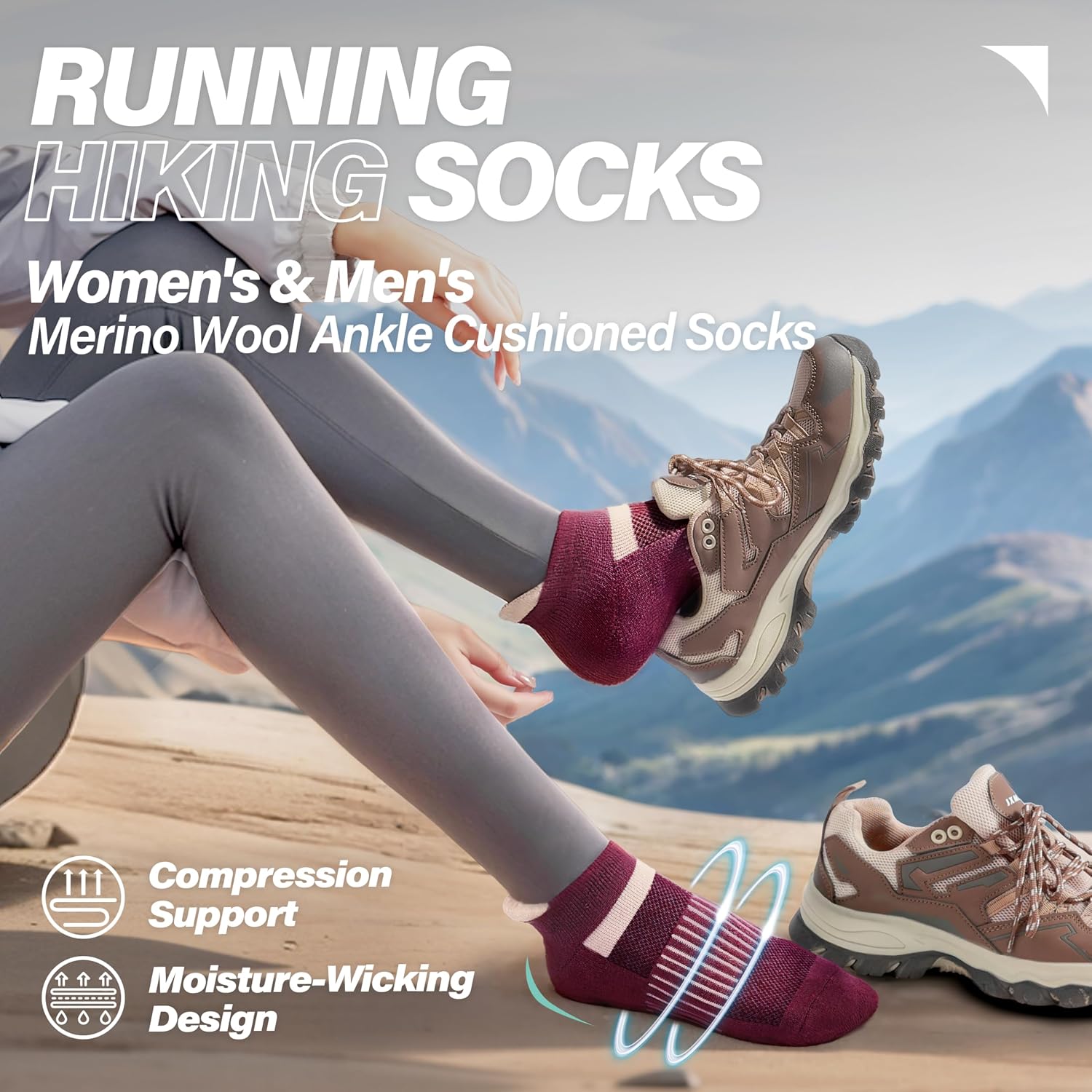 Anlisim Merino Wool Ankle Running Hiking Socks for Women and Men