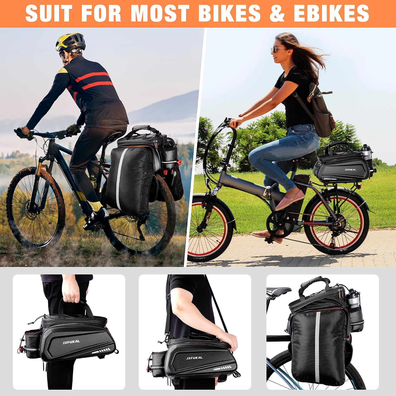 JXFUKAL Bike Bags for Bicycle Rear Rack - 9.5L/17L/40L Hard Shell Ebike Bag