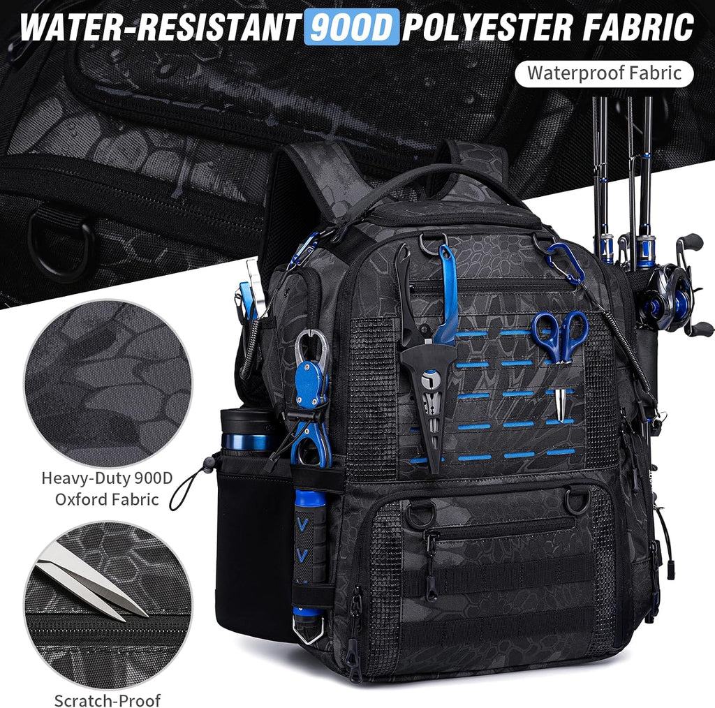50L Fishing Backpack with Rod Holders, Tackle Box Backpack