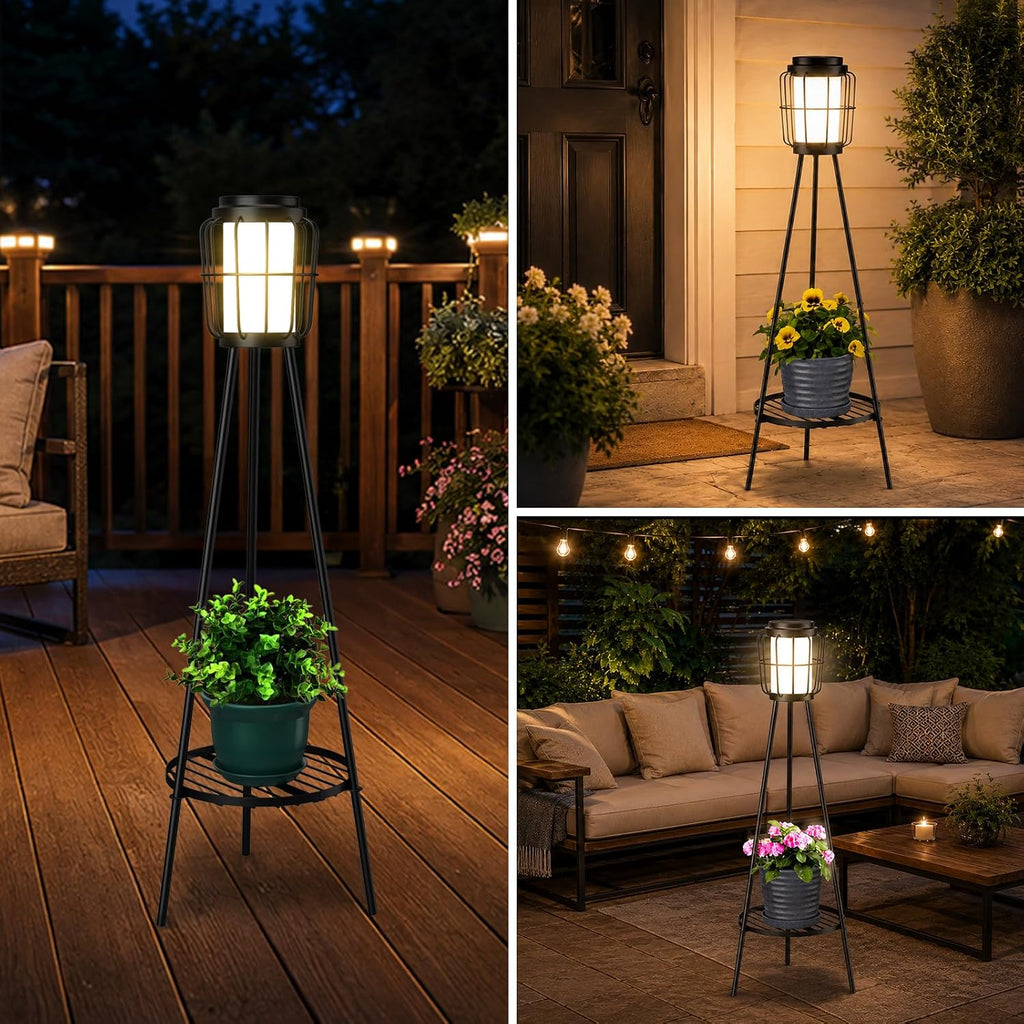 VISFLAIR 2 Pack Solar Lights with Plant Stand, Outdoor Floor Lamps, Waterproof Solar Powered Floor Lamps for Patio Deck Porch Yard Garden Decor
