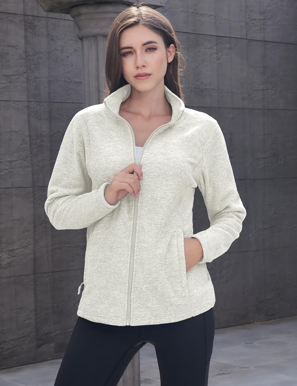 MAGCOMSEN Womens Fleece Zip Up Jacket with Pockets Lightweight Soft Coat