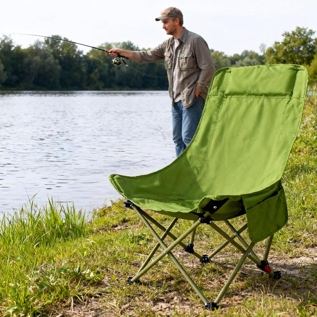 Camping Chairs for Adults, Beach Chairs for Adults, Lawn Chairs with Adjustable Backrest Suitable for Patio/Fishing/Beach/Camp, Includes A Storage Bag (Green)