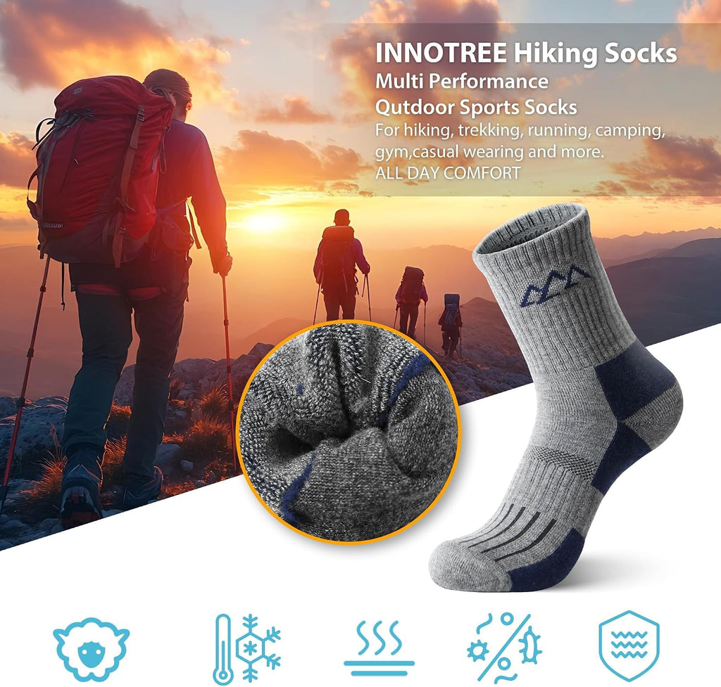 innotree Men's Merino Wool Hiking Socks 3 Pairs