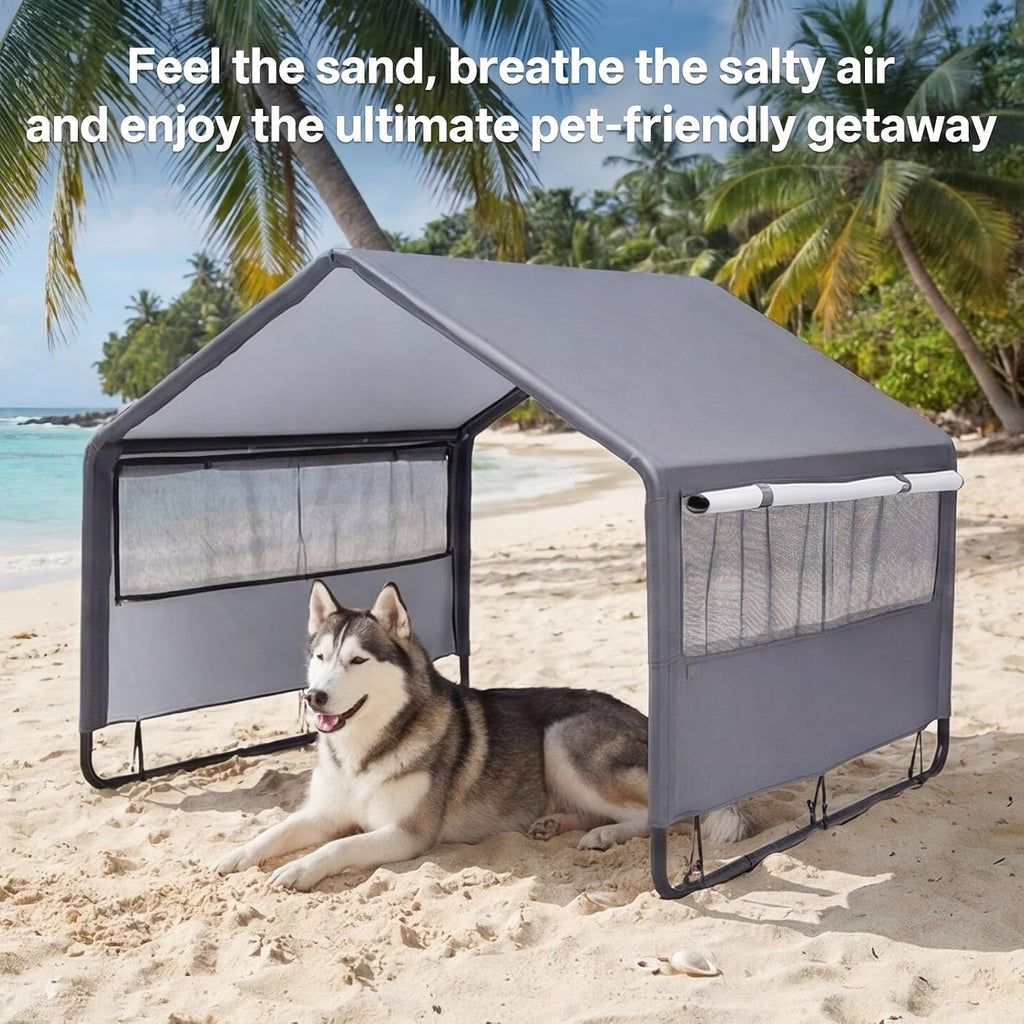 MEWANG Outdoor Dog House - Waterproof Portable Puppy Camping Tent,Ventilation Windows & Sun Protection, Lightweight Snap-fit Design for Small/Medium/Large Dogs, Beach, Backyard, Hiking (Grey, Large)