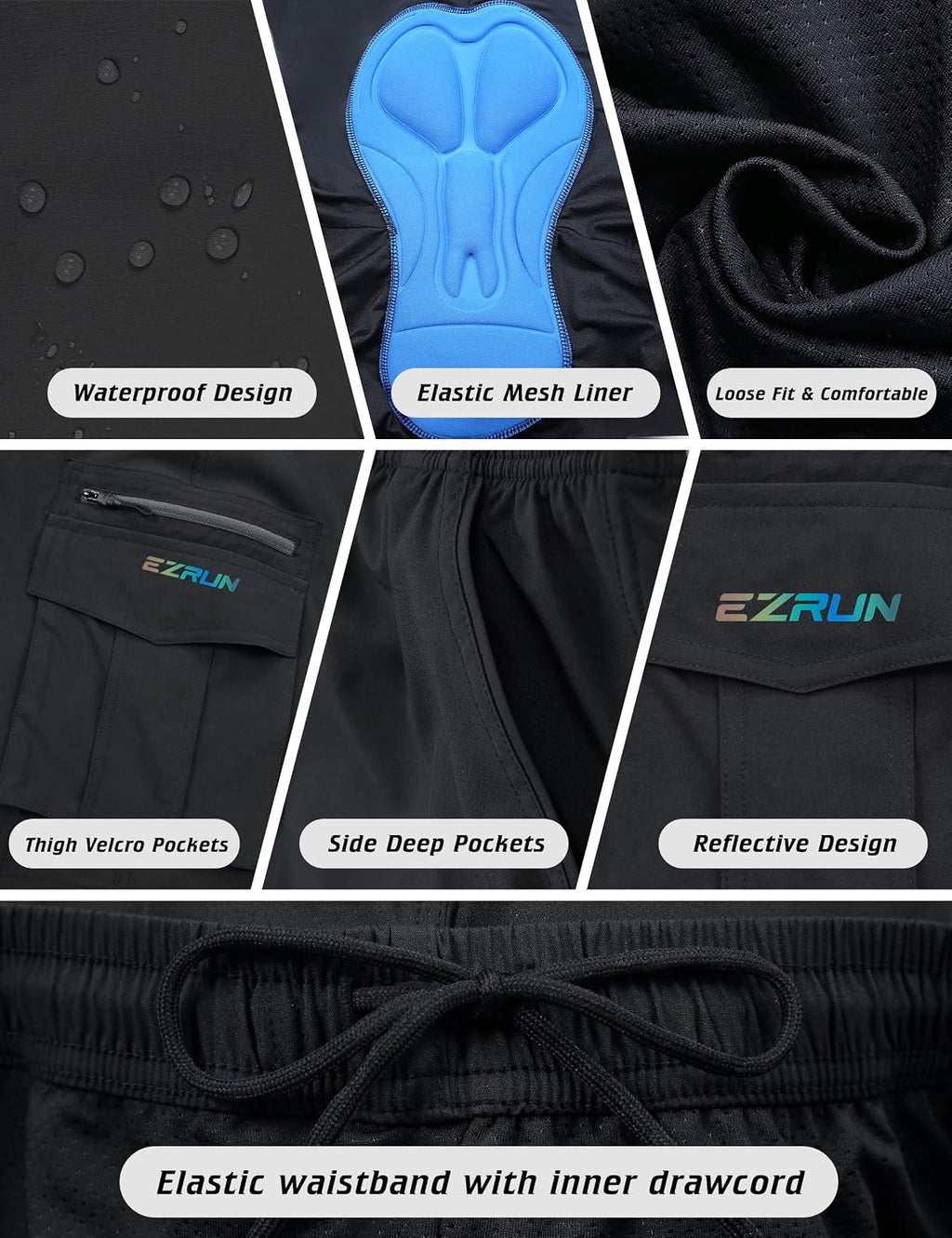 EZRUN Men's 3D Padded Mountain Bike Shorts Quick Dry Cycling Shorts