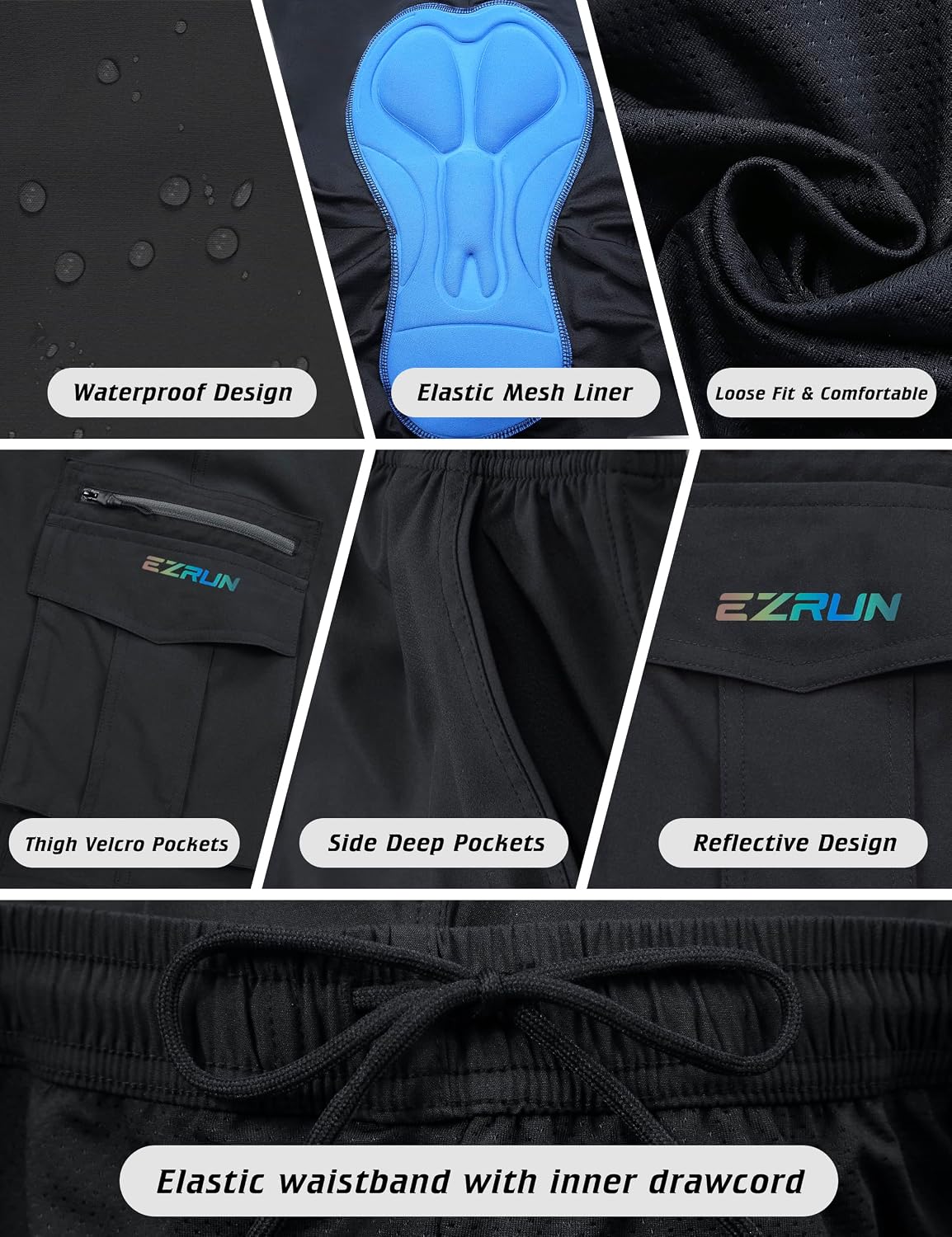 EZRUN Men's 3D Padded Mountain Bike Shorts Quick Dry Cycling Shorts