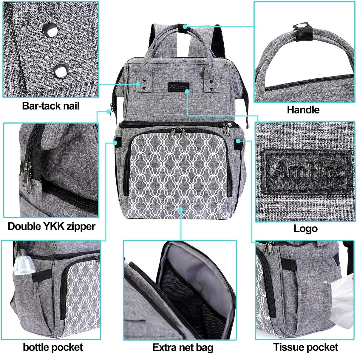 AmHoo Insulated Lunch Box Cooler Backpack Waterproof Leak-Proof Lunch Bag Tote for Men Women Hiking Beach Picnic Trip with Strongest YKK Zipper Gray