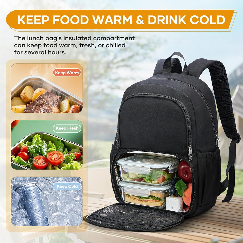 coowoz Lunch Backpack for Men Women,15.6 Inch Laptop Backpack with Lunch Compartment,Water Resistant Insulated Cooler Work college Backpacks