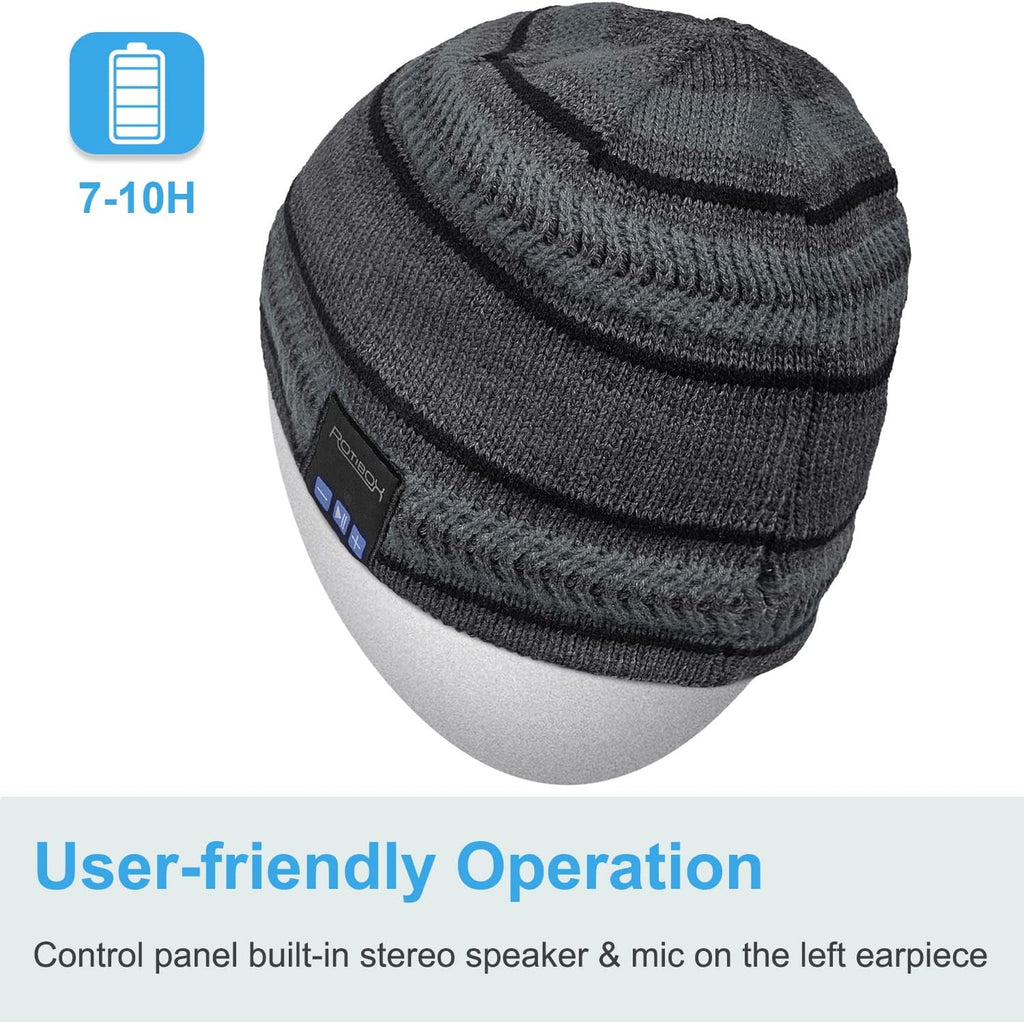 Rotibox Bluetooth Beanie Hat with Headphones for Outdoor Sports Xmas Gifts