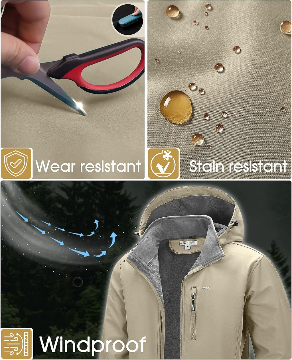 33,000ft Men's Hooded Softshell Jacket Waterproof Fleece Windbreaker Jacket