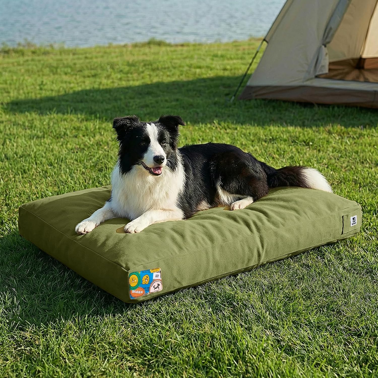 Sytopia 36 Inch Canvas Outdoor Dog Bed for Large Dogs, Durable Dog Bed with Waterproof Machine Washable Removable Cover, Indoor Patio Pet Pad for Crate, Green