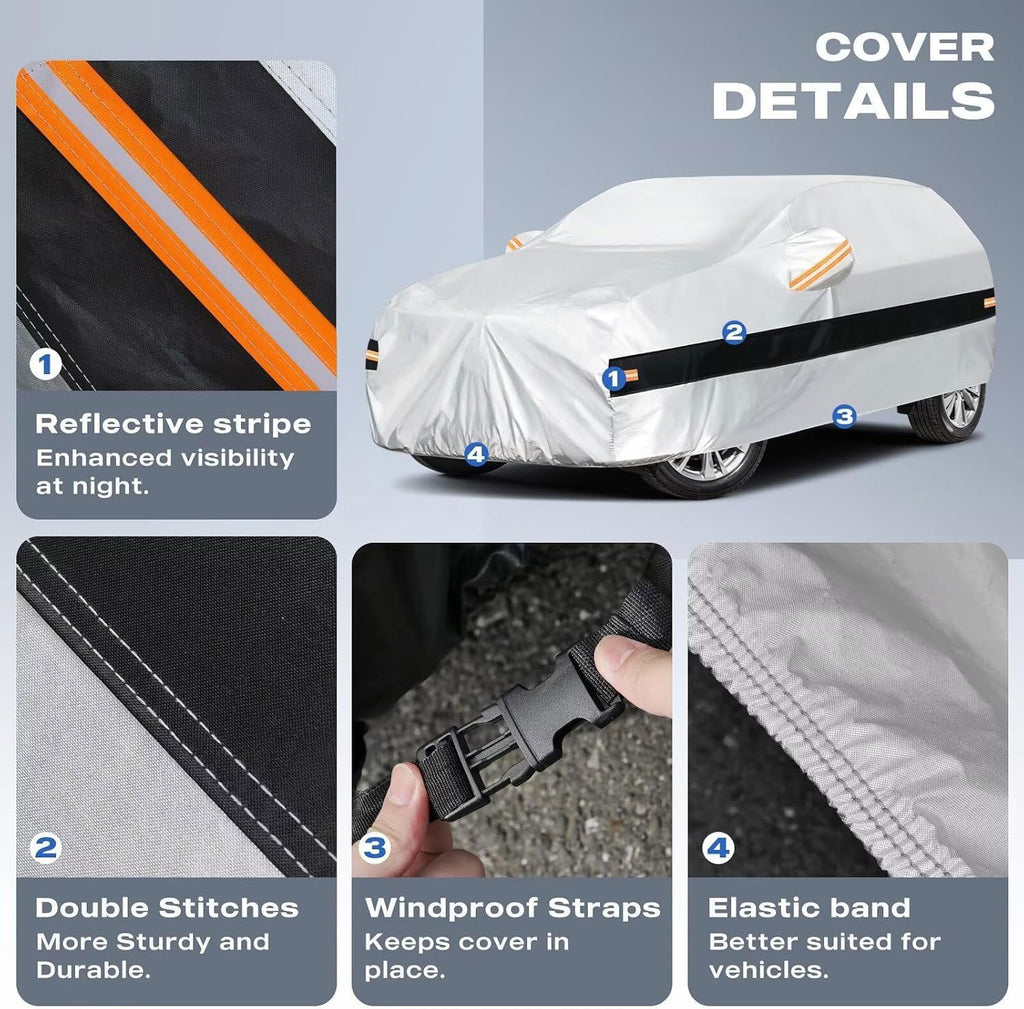 10 Layer SUV Car Cover Waterproof All Weather,100% Waterproof Outdoor SUV Car Covers Rain Snow UV Dust Protection. Custom Fit for BMW X3, Audi Q5,Jeep Wrangler, Chevy Equinox,etc Silver