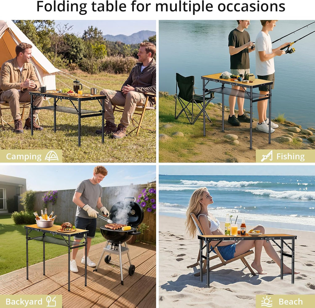 Anbte 3ft Folding Camping Table Max 29.5", 3 Adjustable Height, Yellow