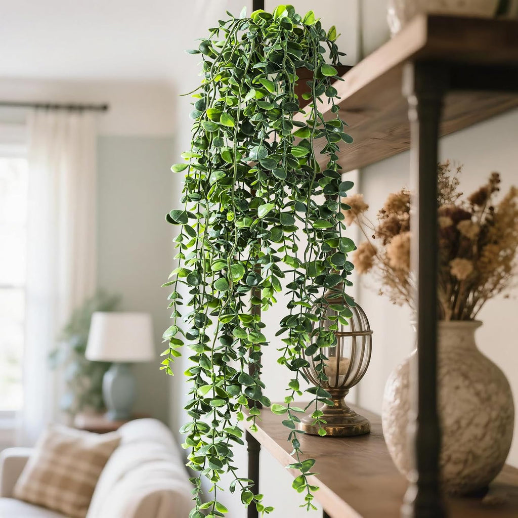 Artificial Hanging Plant 2 Pcs Faux Plant Ivy Vine Faux Eucalyptus Vines Fake Potted Greenery for Wall Living Room Home Shelf Office Bathroom Outdoor Indoor Decor (Type 7)