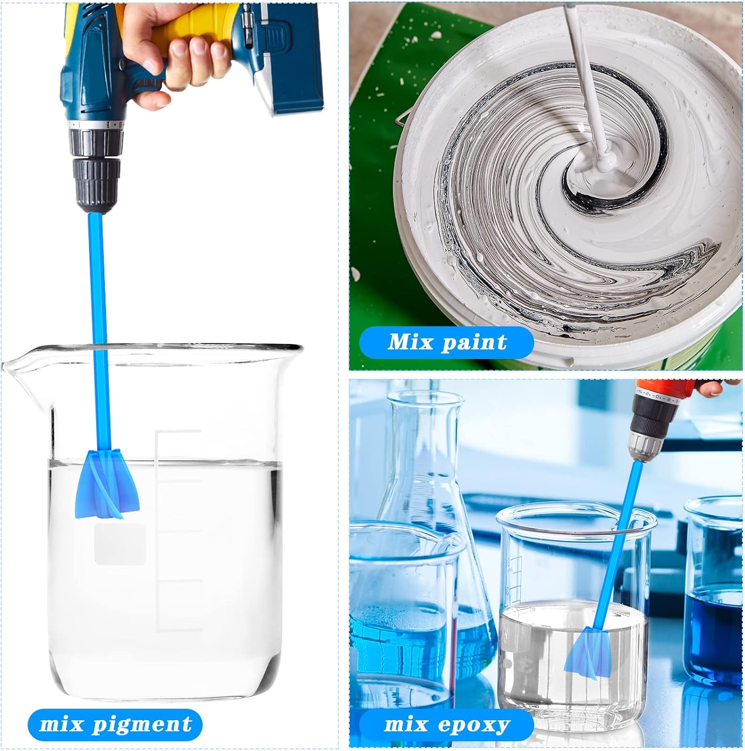 12 Pieces Paint Mixer Drill Attachment,Helix Paint Mixer Resin Drill Mixer Paint Stirrers Drill Attachment for 1 Gallon of Paint Epoxy Resin Silicone Jewelry Casting Molds (Blue)