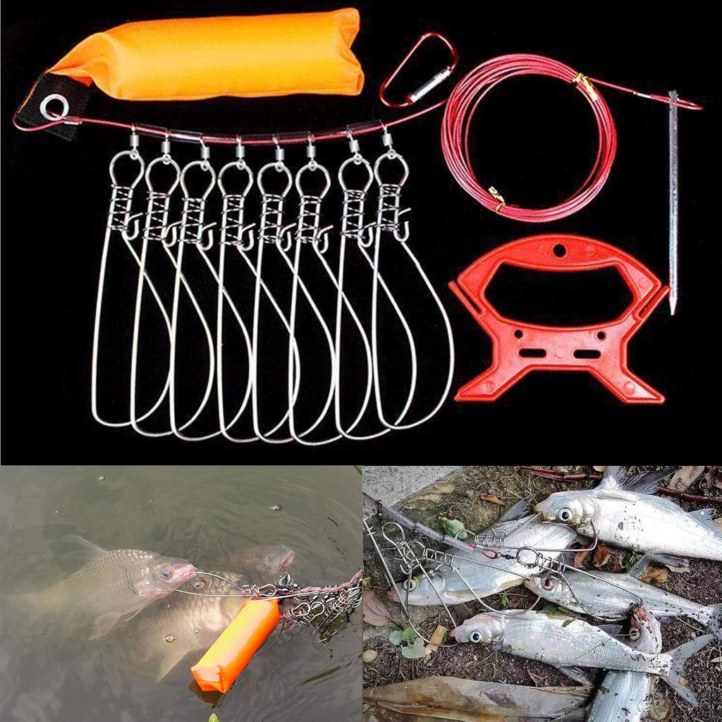 Fish Stringer, Fishing Stringer Clip Live Fish Lock, with High Strength Snaps/Buckles, Big Fish Wire Rope Cable Fishing Holder Kit with Float and Plastic Handle