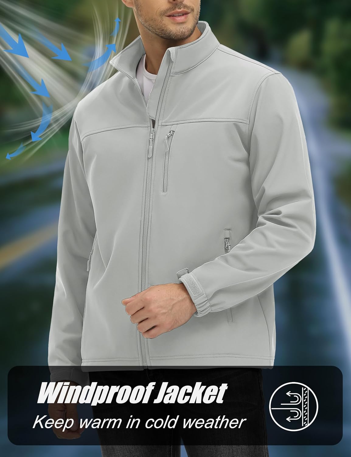 MAGCOMSEN Mens Lightweight Softshell Jacket Fleece Tactical Waterproof Coat