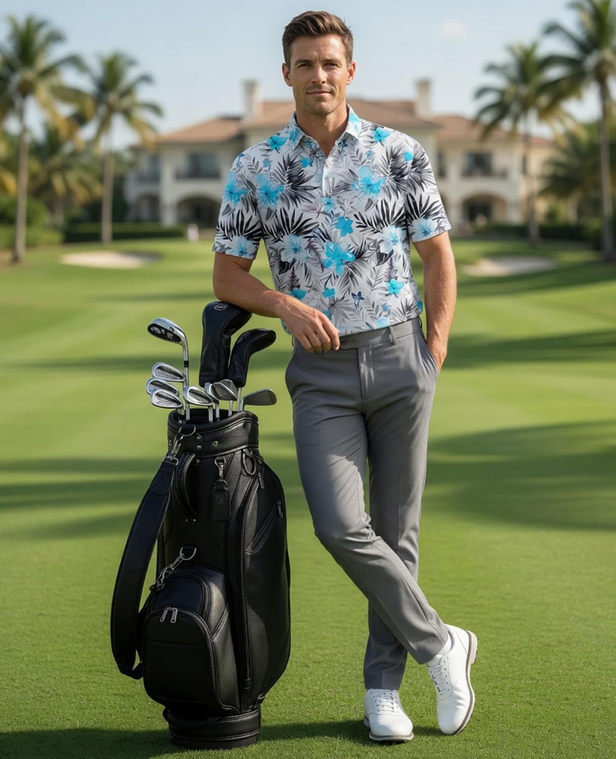 Hodaweisolp Golf Shirts for Men Dry Fit Print Short Sleeve Polo Shirt