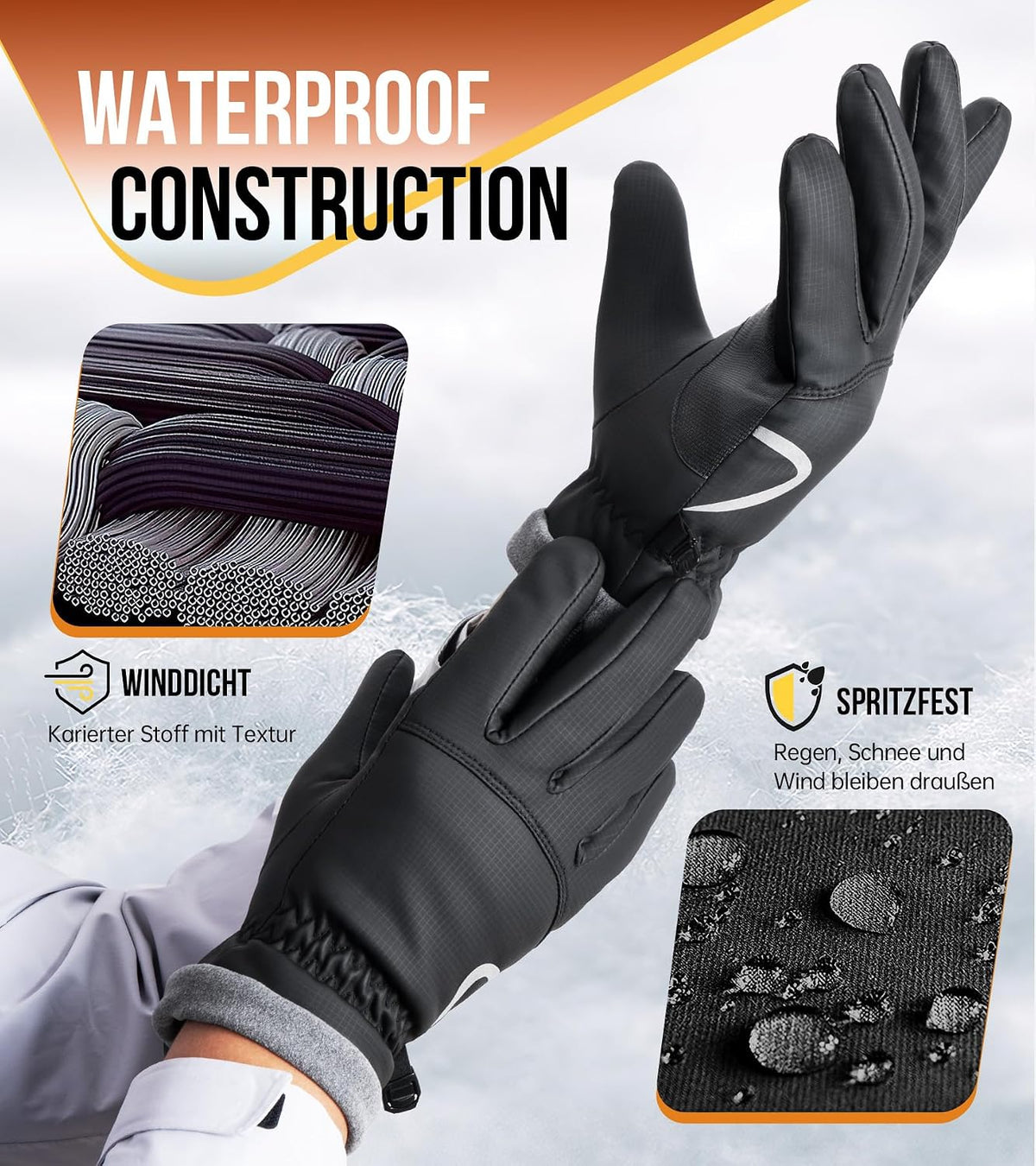 PULIOU Winter Waterproof Thermal Gloves for Men Women, Cold Weather Windproof Ski Snow Gloves with Touchscreen Fingers for Running Cycling Hiking Driving