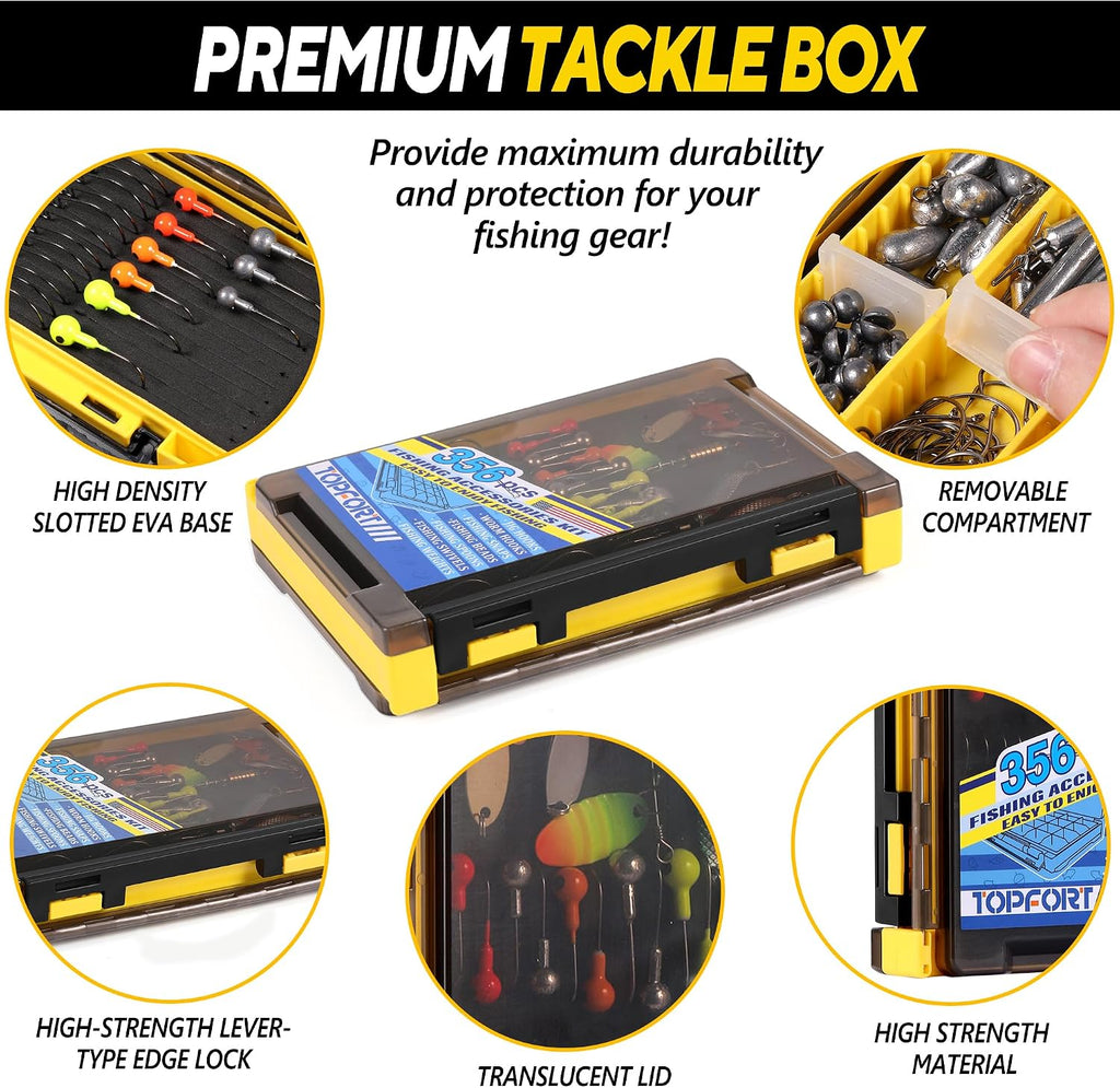 TOPFORT 187/343pcs Fishing Accessories Kit, Organized Fishing Tackle Box with Tackle Included, Fishing Hooks, Fishing Weights Sinkers, Fishing Gear and Equipment, Fishing Gift for Men