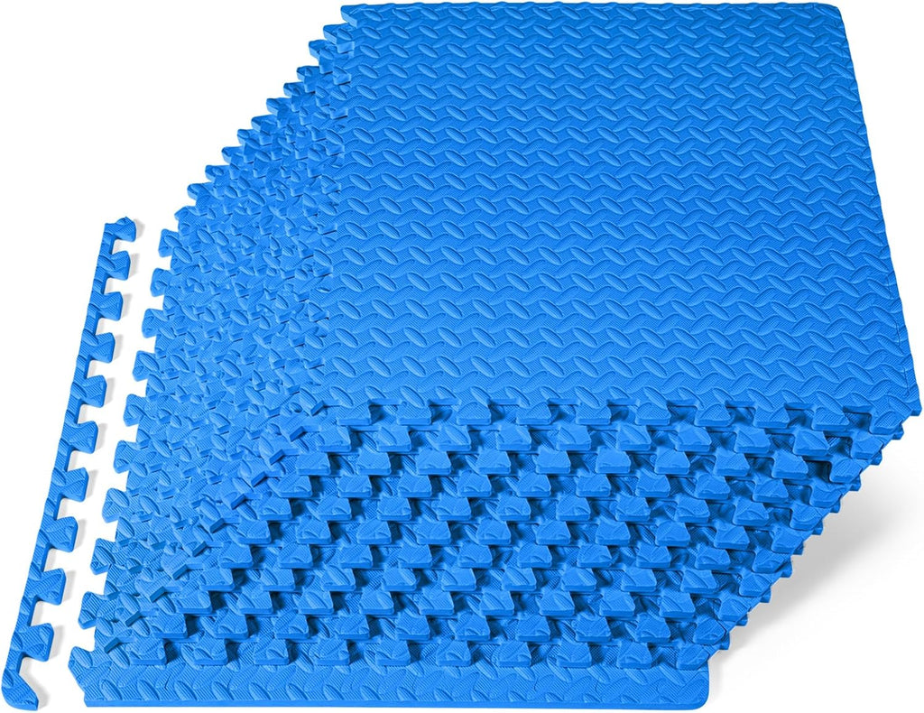 ProsourceFit Exercise Puzzle Mat ½-inch, EVA Interlocking Foam Floor Tiles for Home Gym, Workout Equipment, Kids Play Areas, Blue, 48 SQ FT - 12 Tiles