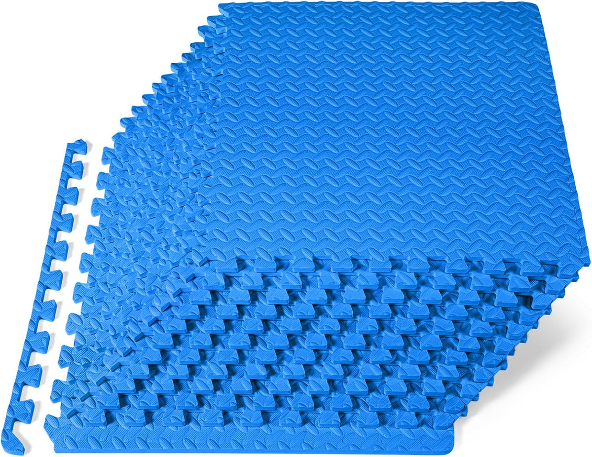 ProsourceFit Exercise Puzzle Mat ½-inch, EVA Interlocking Foam Floor Tiles for Home Gym, Workout Equipment, Kids Play Areas, Blue, 48 SQ FT - 12 Tiles