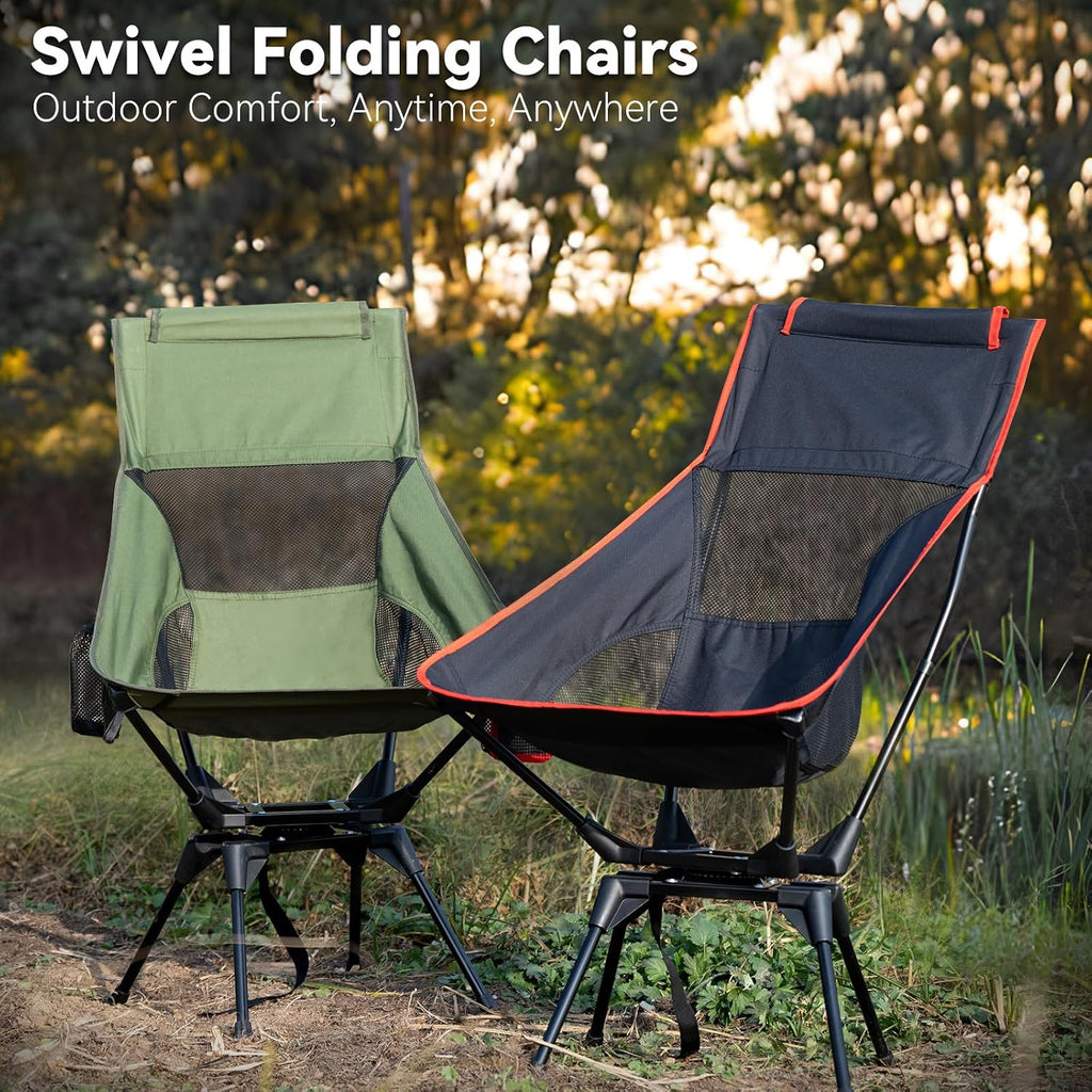 Upgraded 360° Swivel Folding Camping Chair, Lightweight High Back Portable Chairs with Head Support, Compact & Stable for Outdoor Camp, Travel, Beach, Picnic, Festival, Fishing, Hiking, Backpacking