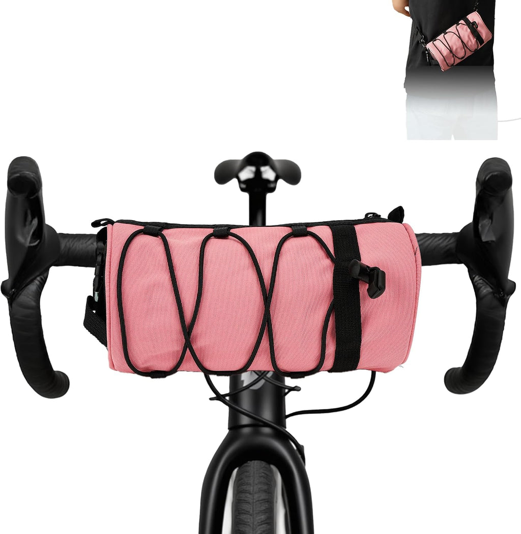 Bike Handlebar Bag for Bicycle, Nylon Cycling Front Bag with Side Pockets and Elastic Cord, Compact Storage Pouch for Commuting, Travel and Daily Riding