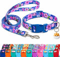 Floral Matching Dog Collar and Leash Set with AirTag Holder-Dark Flower/L