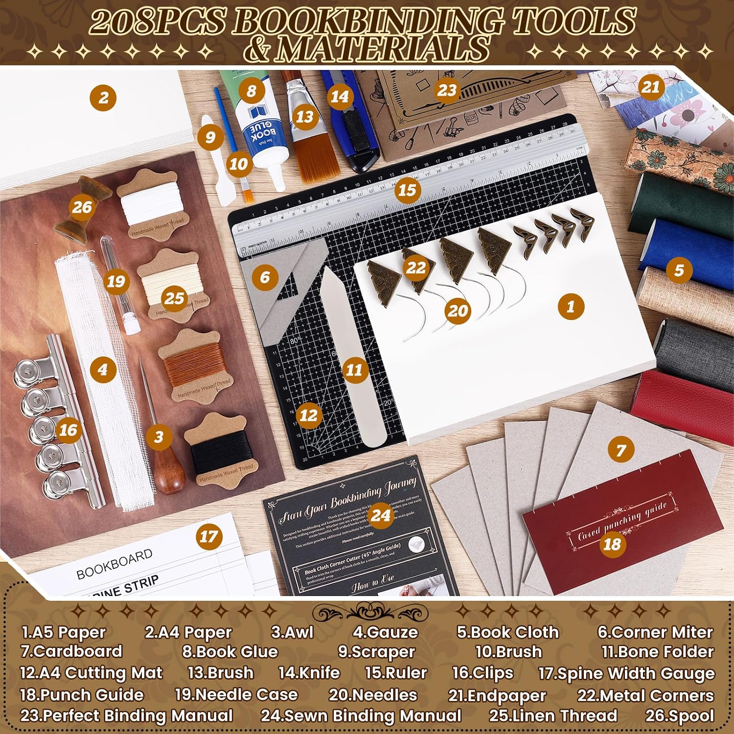 FOGWOWO 208 Pcs Book Binding Kits,Book Making Kit with Video Tutorials