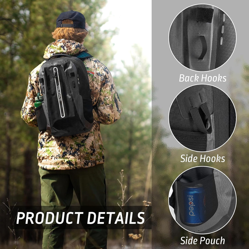 Trudave Waterproof Backpack, Waterproof Submersible Backpack, Floating TPU Coated Dry Bag with Airtight Zipper for Kayak, Fishing, Boating, Hiking (30L)