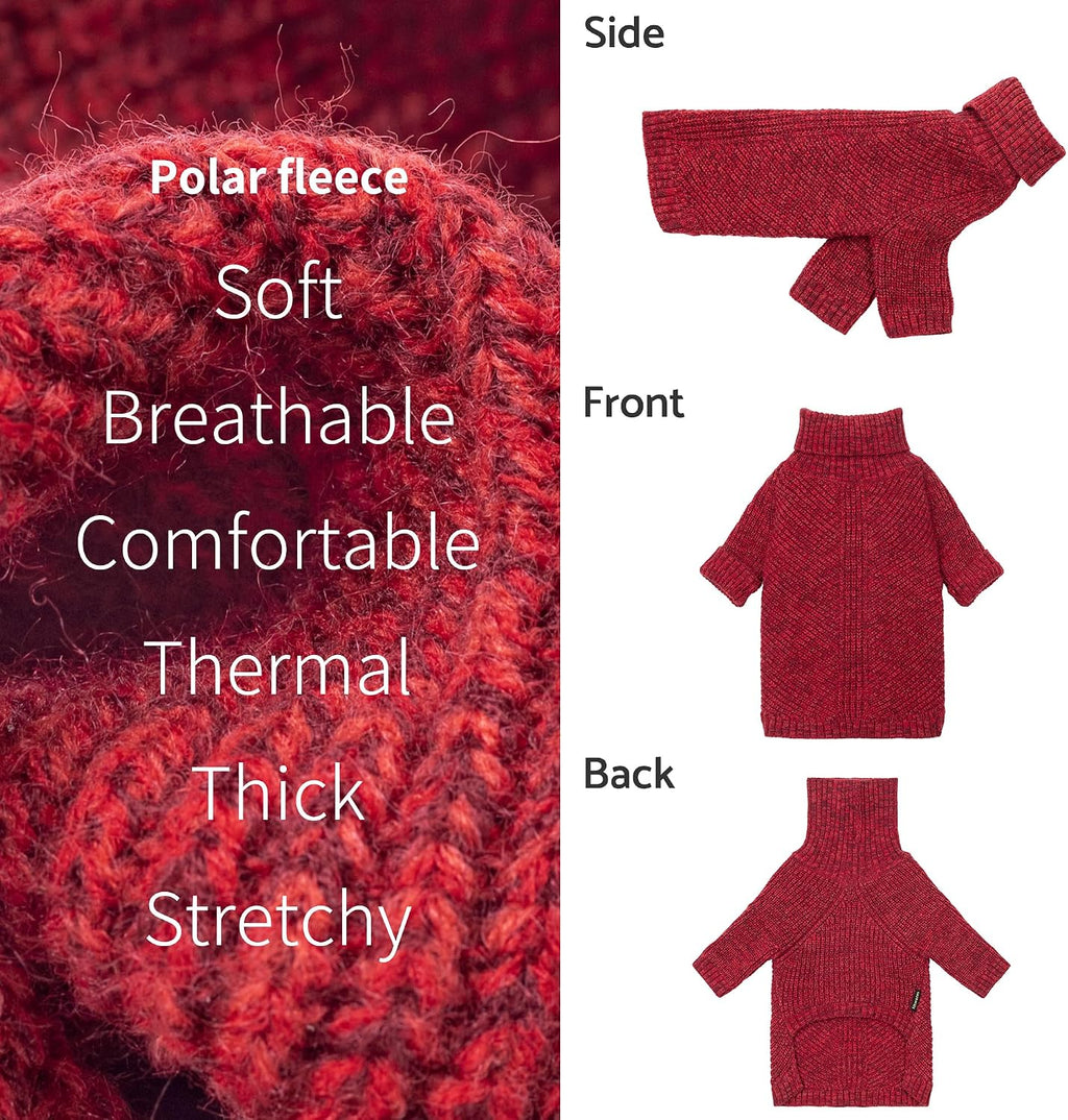 Fitwarm Knitted Turtleneck Dog Sweater, Thermal Dog Winter Clothes for Small Dogs Boy Girl, Holiday Pet Outfit, Heather Dark Red, Medium