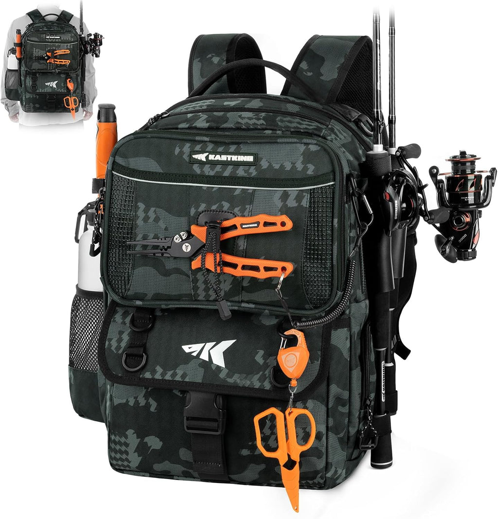KastKing BaitSpace 50L Fishing Backpack with 4 Tackle Boxes, 2 Rod Holders