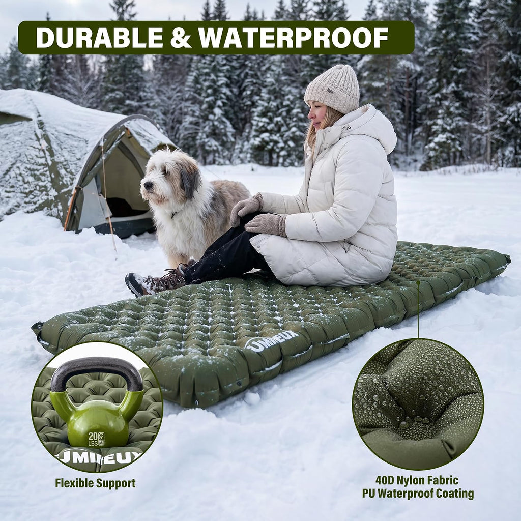 UMINEUX Inflatable Sleeping Pad for Camping, 9.0 R-Value Insulated Camping Pad, Compact All Season Backpacking Sleeping Pad, Lightweight Sleeping Mat for Outdoor Hiking, 75.9 × 25.6in, Green